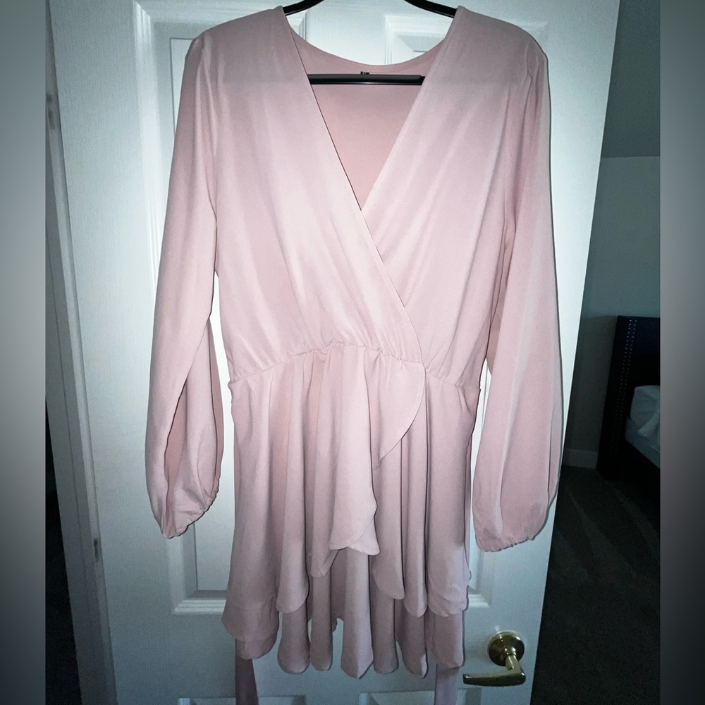 Ferment Women’s V neck ruffle long sleeve with a tie waist